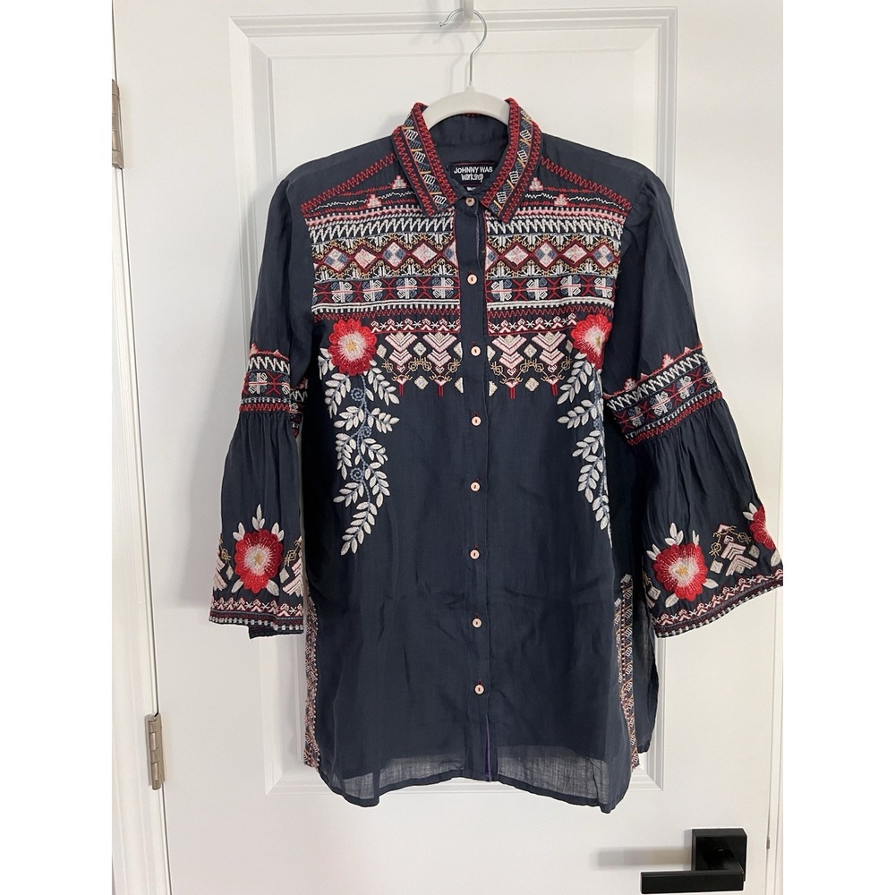 NEW Johnny Was Workshop Beautifully Embroidered Boho Tunic Blouse Size S $288